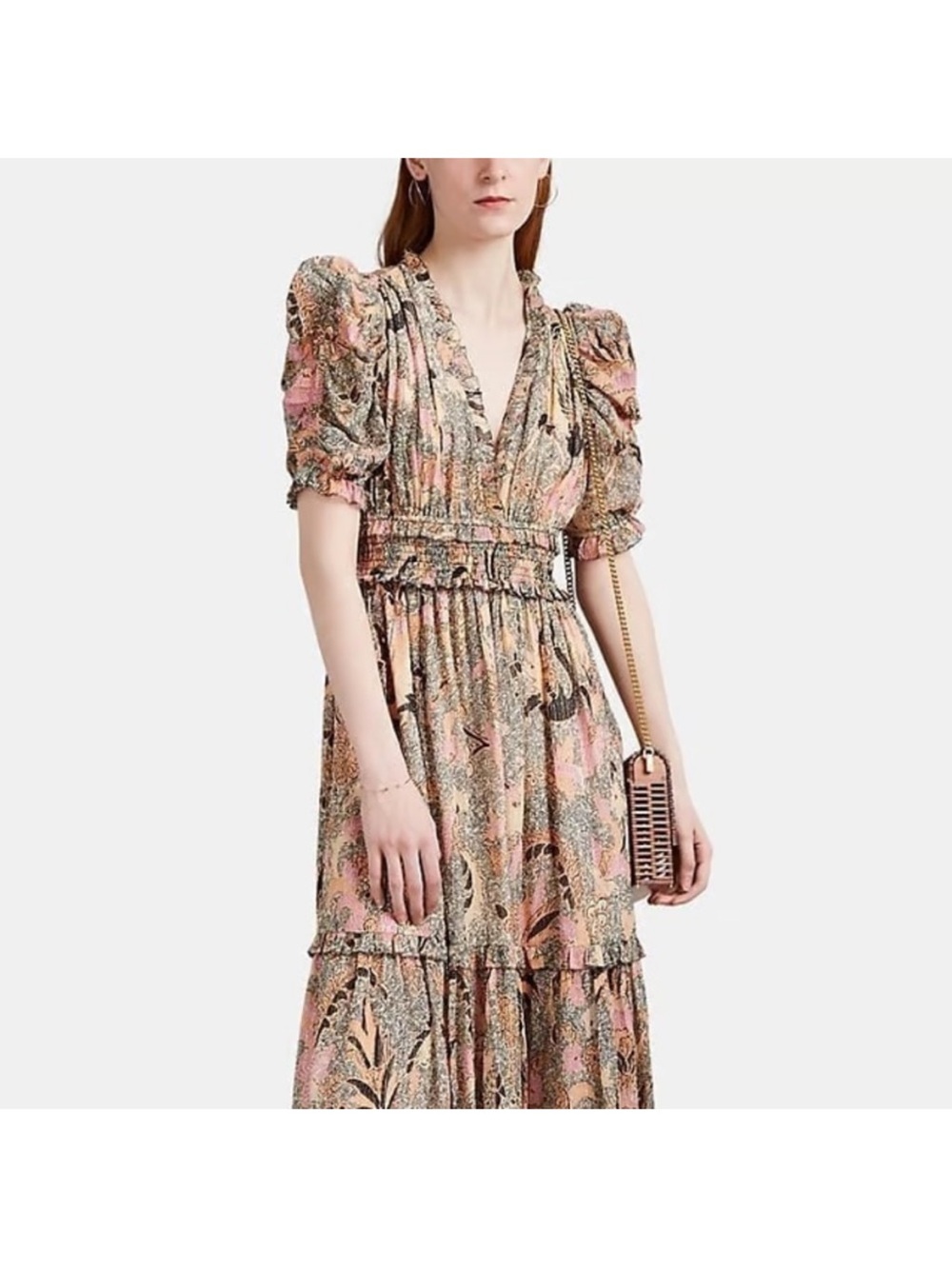 ULLA JOHNSON Claudette Floral Chiffon Beige Dress size 10